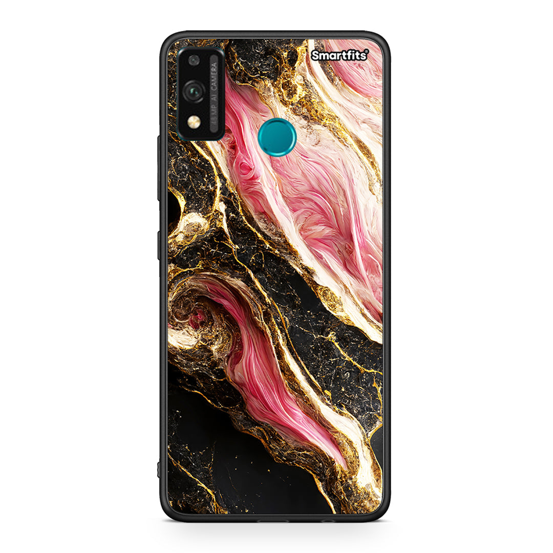 Honor 9X Lite Glamorous Pink Marble θήκη από τη Smartfits με σχέδιο στο πίσω μέρος και μαύρο περίβλημα | Smartphone case with colorful back and black bezels by Smartfits