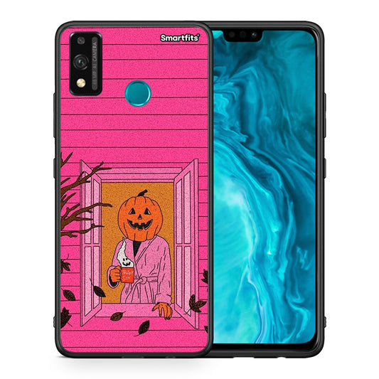 Θήκη Honor 9X Lite Halloween Pumpkin Lady από τη Smartfits με σχέδιο στο πίσω μέρος και μαύρο περίβλημα | Honor 9X Lite Halloween Pumpkin Lady case with colorful back and black bezels