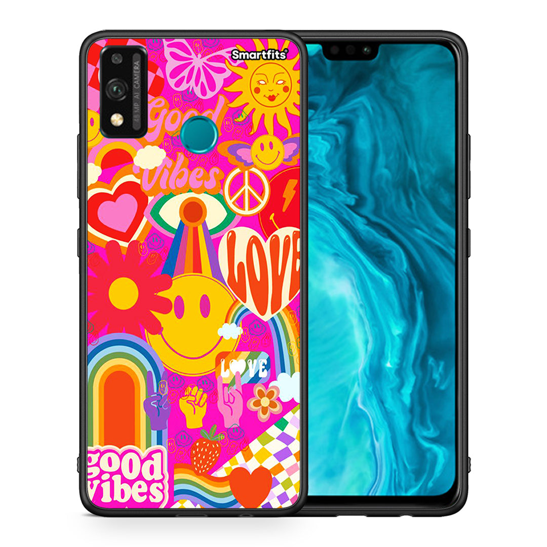 Θήκη Honor 9X Lite Hippie Love από τη Smartfits με σχέδιο στο πίσω μέρος και μαύρο περίβλημα | Honor 9X Lite Hippie Love case with colorful back and black bezels