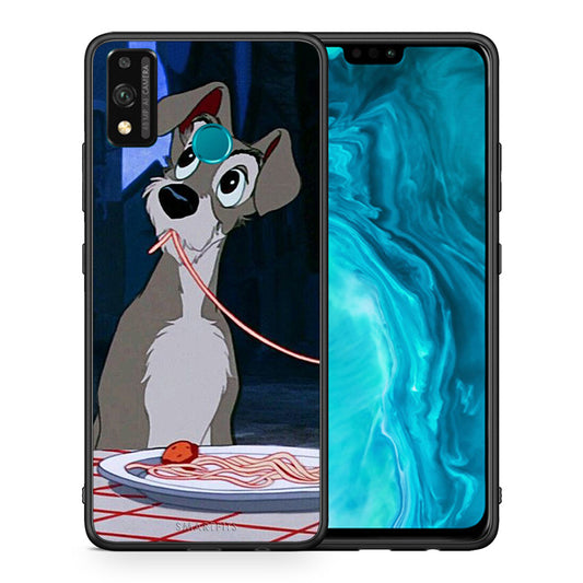 Θήκη Αγίου Βαλεντίνου Honor 9X Lite Lady And Tramp 1 από τη Smartfits με σχέδιο στο πίσω μέρος και μαύρο περίβλημα | Honor 9X Lite Lady And Tramp 1 case with colorful back and black bezels