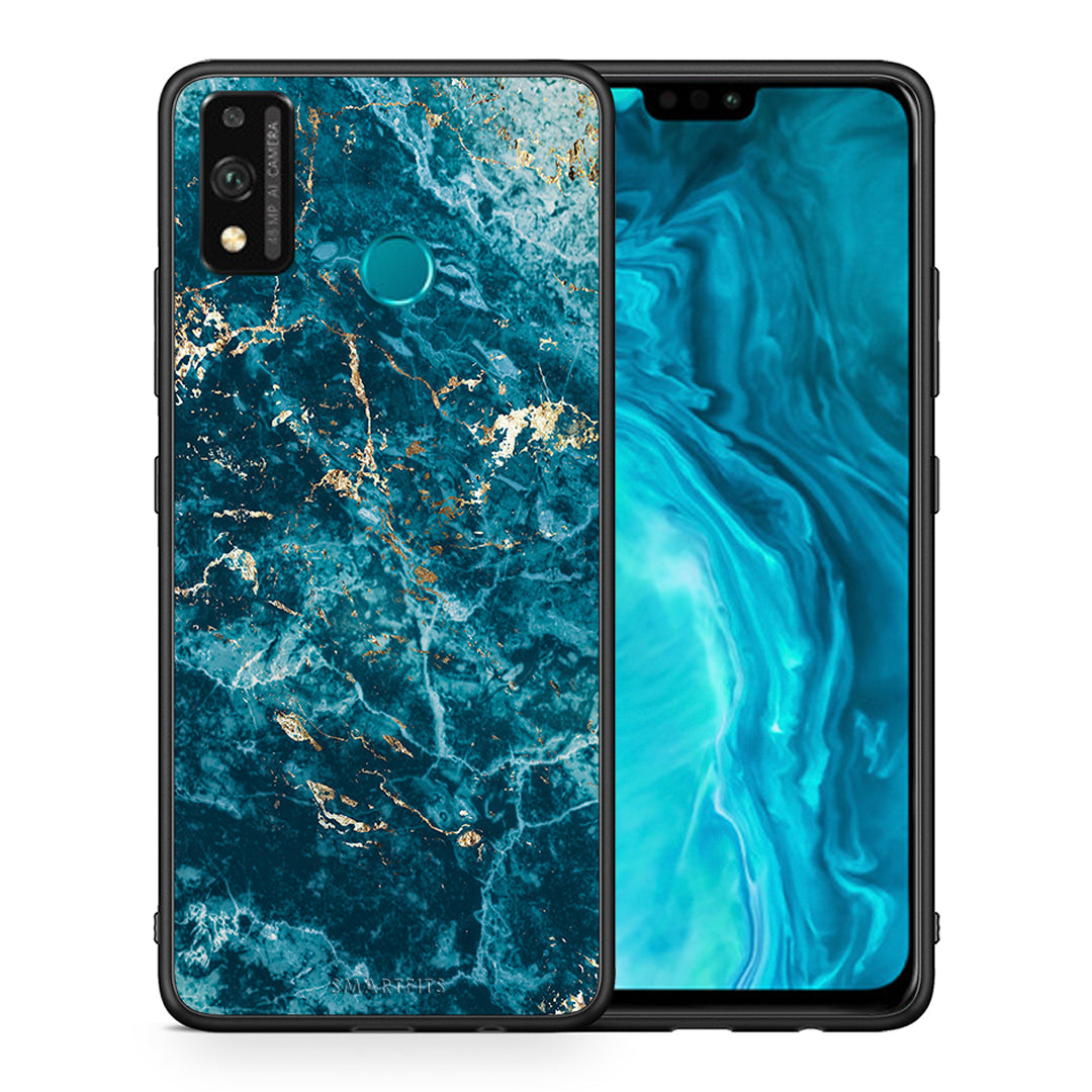 Θήκη Honor 9X Lite Marble Blue από τη Smartfits με σχέδιο στο πίσω μέρος και μαύρο περίβλημα | Honor 9X Lite Marble Blue case with colorful back and black bezels