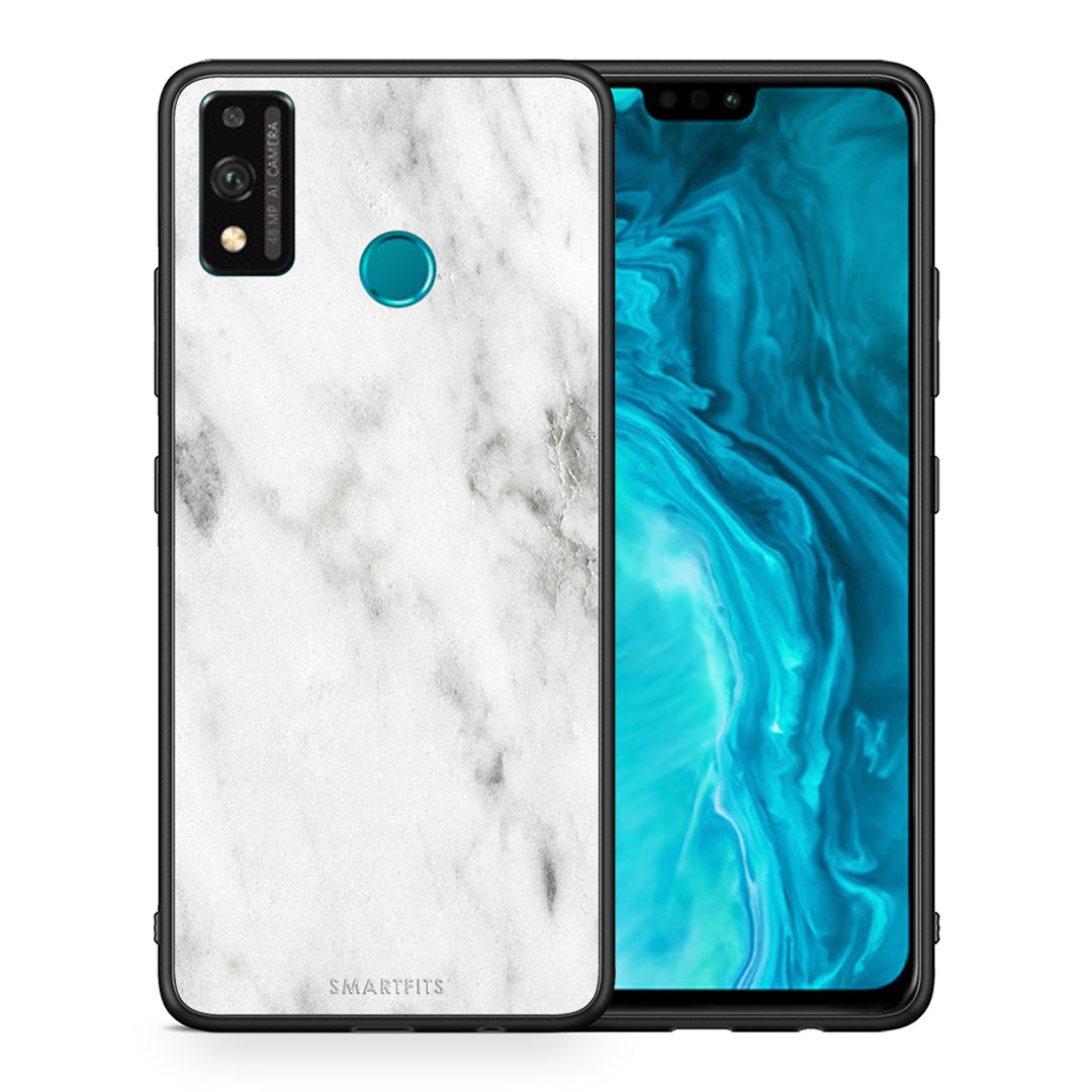 Θήκη Honor 9X Lite White Marble από τη Smartfits με σχέδιο στο πίσω μέρος και μαύρο περίβλημα | Honor 9X Lite White Marble case with colorful back and black bezels