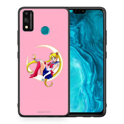 Θήκη Honor 9X Lite Moon Girl από τη Smartfits με σχέδιο στο πίσω μέρος και μαύρο περίβλημα | Honor 9X Lite Moon Girl case with colorful back and black bezels