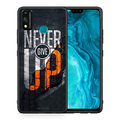 Θήκη Αγίου Βαλεντίνου Honor 9X Lite Never Give Up από τη Smartfits με σχέδιο στο πίσω μέρος και μαύρο περίβλημα | Honor 9X Lite Never Give Up case with colorful back and black bezels