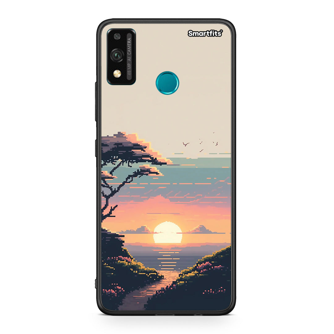 Honor 9X Lite Pixel Sunset Θήκη από τη Smartfits με σχέδιο στο πίσω μέρος και μαύρο περίβλημα | Smartphone case with colorful back and black bezels by Smartfits