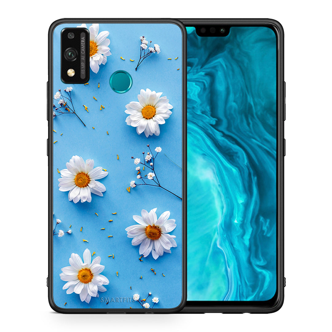 Θήκη Honor 9X Lite Real Daisies από τη Smartfits με σχέδιο στο πίσω μέρος και μαύρο περίβλημα | Honor 9X Lite Real Daisies case with colorful back and black bezels