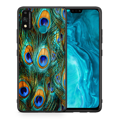 Θήκη Honor 9X Lite Real Peacock Feathers από τη Smartfits με σχέδιο στο πίσω μέρος και μαύρο περίβλημα | Honor 9X Lite Real Peacock Feathers case with colorful back and black bezels