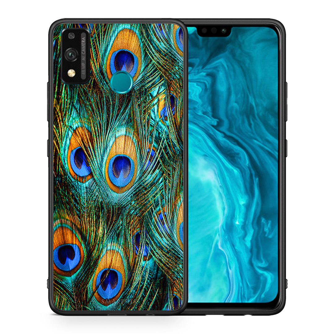 Θήκη Honor 9X Lite Real Peacock Feathers από τη Smartfits με σχέδιο στο πίσω μέρος και μαύρο περίβλημα | Honor 9X Lite Real Peacock Feathers case with colorful back and black bezels