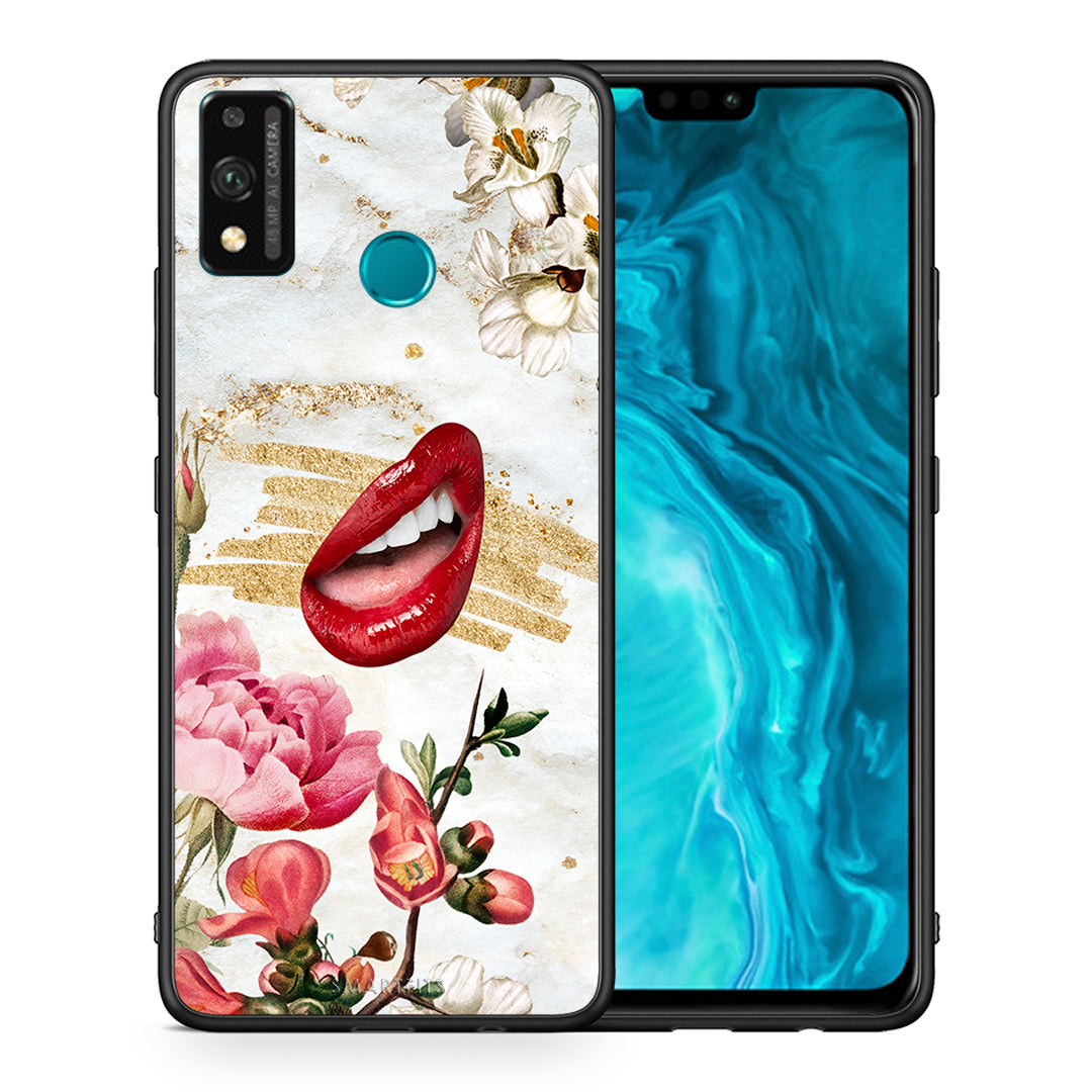 Θήκη Honor 9X Lite Red Lips από τη Smartfits με σχέδιο στο πίσω μέρος και μαύρο περίβλημα | Honor 9X Lite Red Lips case with colorful back and black bezels