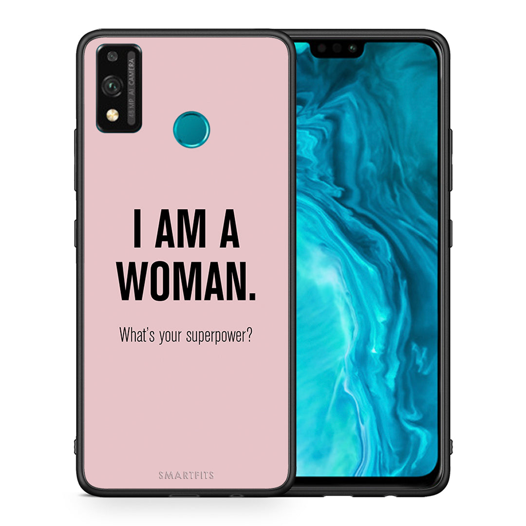 Θήκη Honor 9X Lite Superpower Woman από τη Smartfits με σχέδιο στο πίσω μέρος και μαύρο περίβλημα | Honor 9X Lite Superpower Woman case with colorful back and black bezels