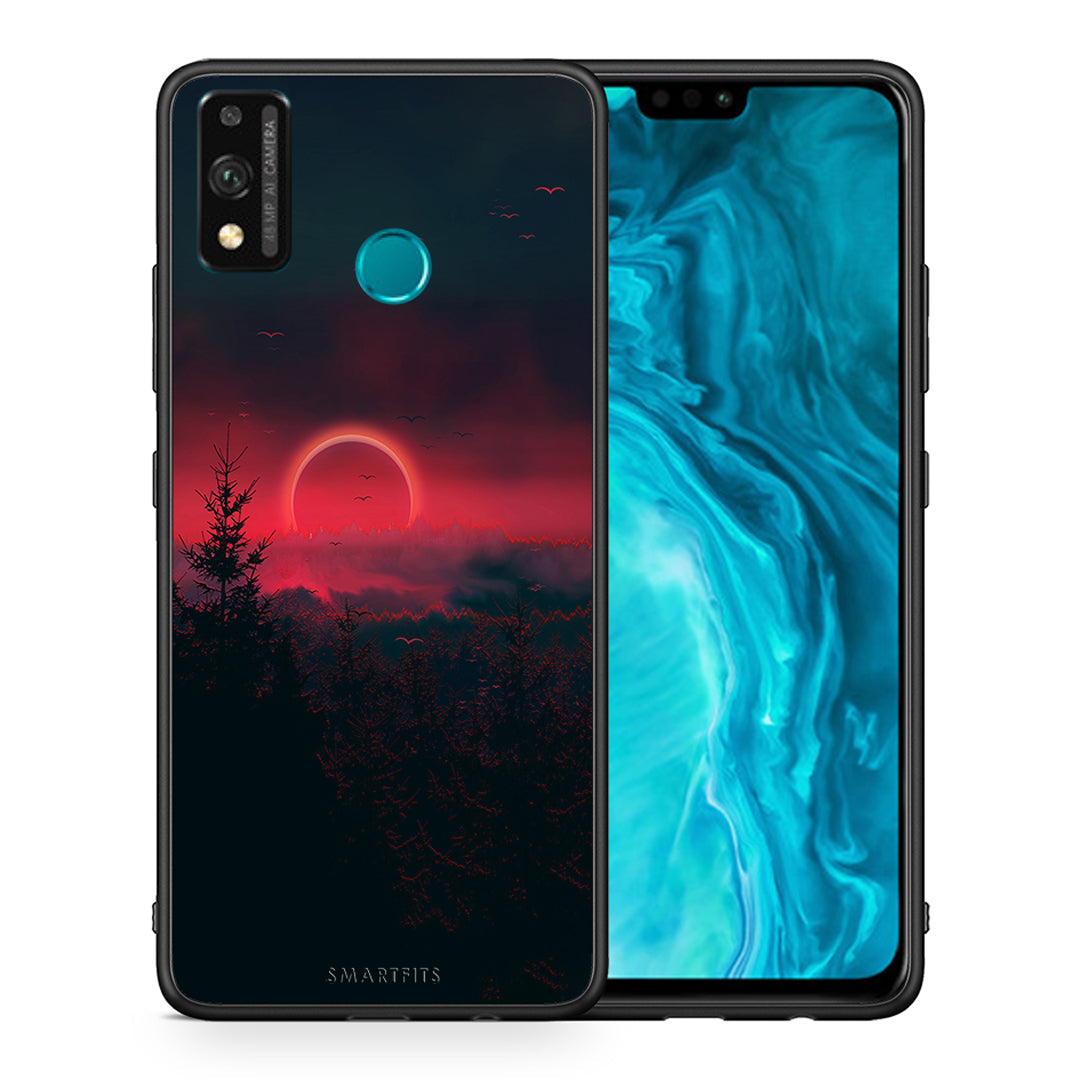 Θήκη Honor 9X Lite Sunset Tropic από τη Smartfits με σχέδιο στο πίσω μέρος και μαύρο περίβλημα | Honor 9X Lite Sunset Tropic case with colorful back and black bezels