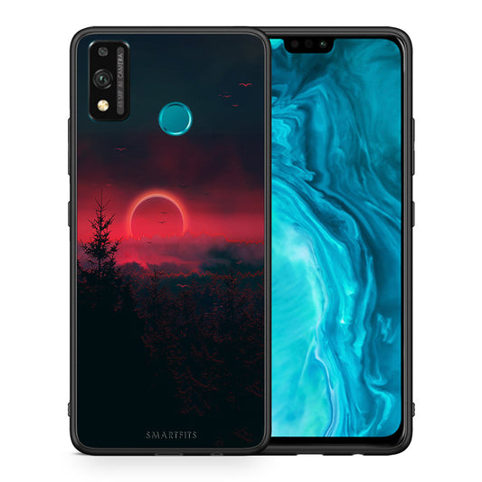 Θήκη Honor 9X Lite Sunset Tropic από τη Smartfits με σχέδιο στο πίσω μέρος και μαύρο περίβλημα | Honor 9X Lite Sunset Tropic case with colorful back and black bezels