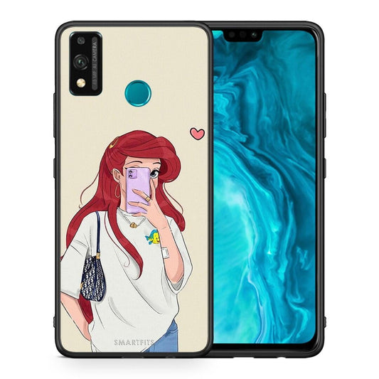 Θήκη Honor 9X Lite Walking Mermaid από τη Smartfits με σχέδιο στο πίσω μέρος και μαύρο περίβλημα | Honor 9X Lite Walking Mermaid case with colorful back and black bezels