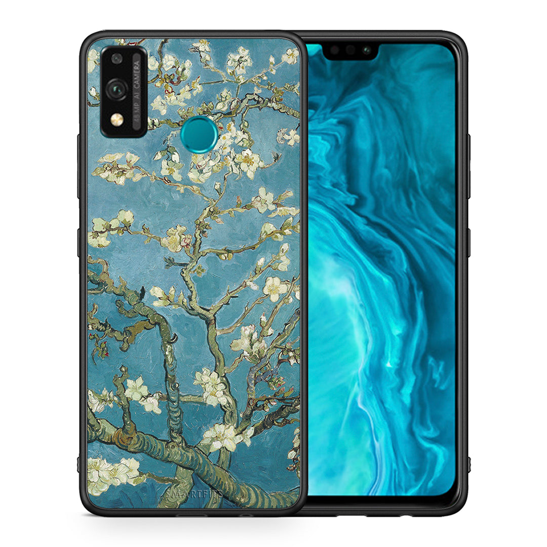 Θήκη Honor 9X Lite White Blossoms από τη Smartfits με σχέδιο στο πίσω μέρος και μαύρο περίβλημα | Honor 9X Lite White Blossoms case with colorful back and black bezels