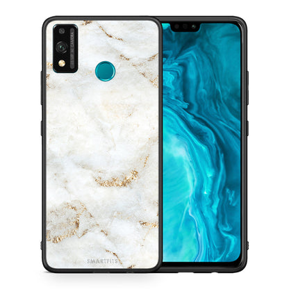 Θήκη Honor 9X Lite White Gold Marble από τη Smartfits με σχέδιο στο πίσω μέρος και μαύρο περίβλημα | Honor 9X Lite White Gold Marble case with colorful back and black bezels