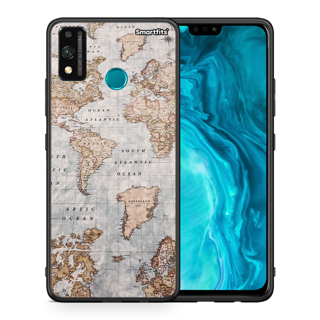 Θήκη Honor 9X Lite World Map από τη Smartfits με σχέδιο στο πίσω μέρος και μαύρο περίβλημα | Honor 9X Lite World Map case with colorful back and black bezels