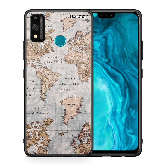 Θήκη Honor 9X Lite World Map από τη Smartfits με σχέδιο στο πίσω μέρος και μαύρο περίβλημα | Honor 9X Lite World Map case with colorful back and black bezels