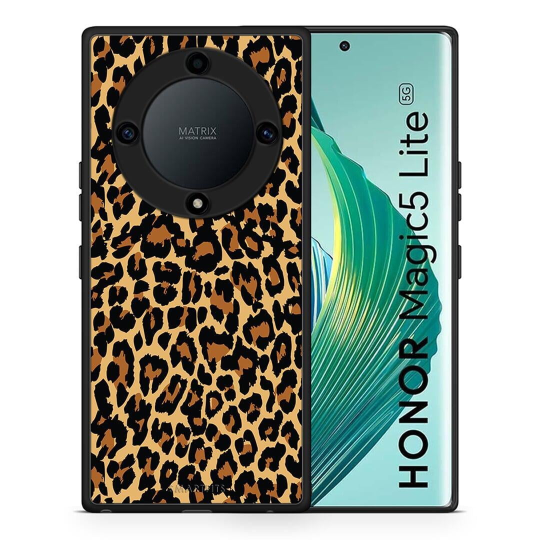 Θήκη Honor Magic5 Lite 5G / X9a Animal Leopard από τη Smartfits με σχέδιο στο πίσω μέρος και μαύρο περίβλημα | Honor Magic5 Lite 5G / X9a Animal Leopard Case with Colorful Back and Black Bezels