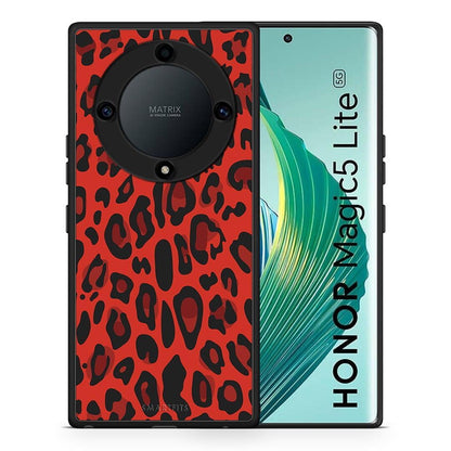 Θήκη Honor Magic5 Lite 5G / X9a Animal Red Leopard από τη Smartfits με σχέδιο στο πίσω μέρος και μαύρο περίβλημα | Honor Magic5 Lite 5G / X9a Animal Red Leopard Case with Colorful Back and Black Bezels