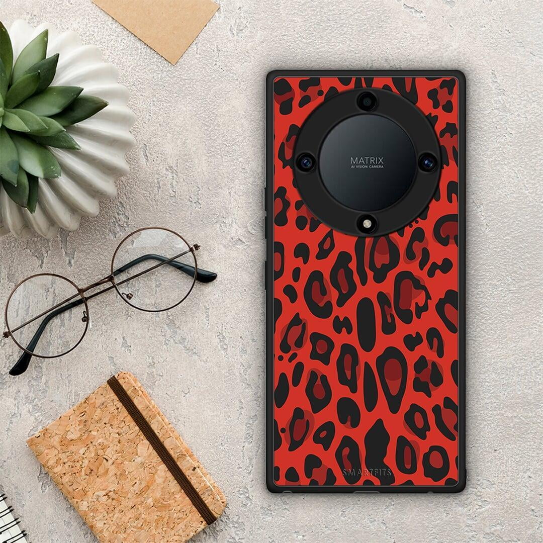 Θήκη Honor Magic5 Lite 5G / X9a Animal Red Leopard από τη Smartfits με σχέδιο στο πίσω μέρος και μαύρο περίβλημα | Honor Magic5 Lite 5G / X9a Animal Red Leopard Case with Colorful Back and Black Bezels