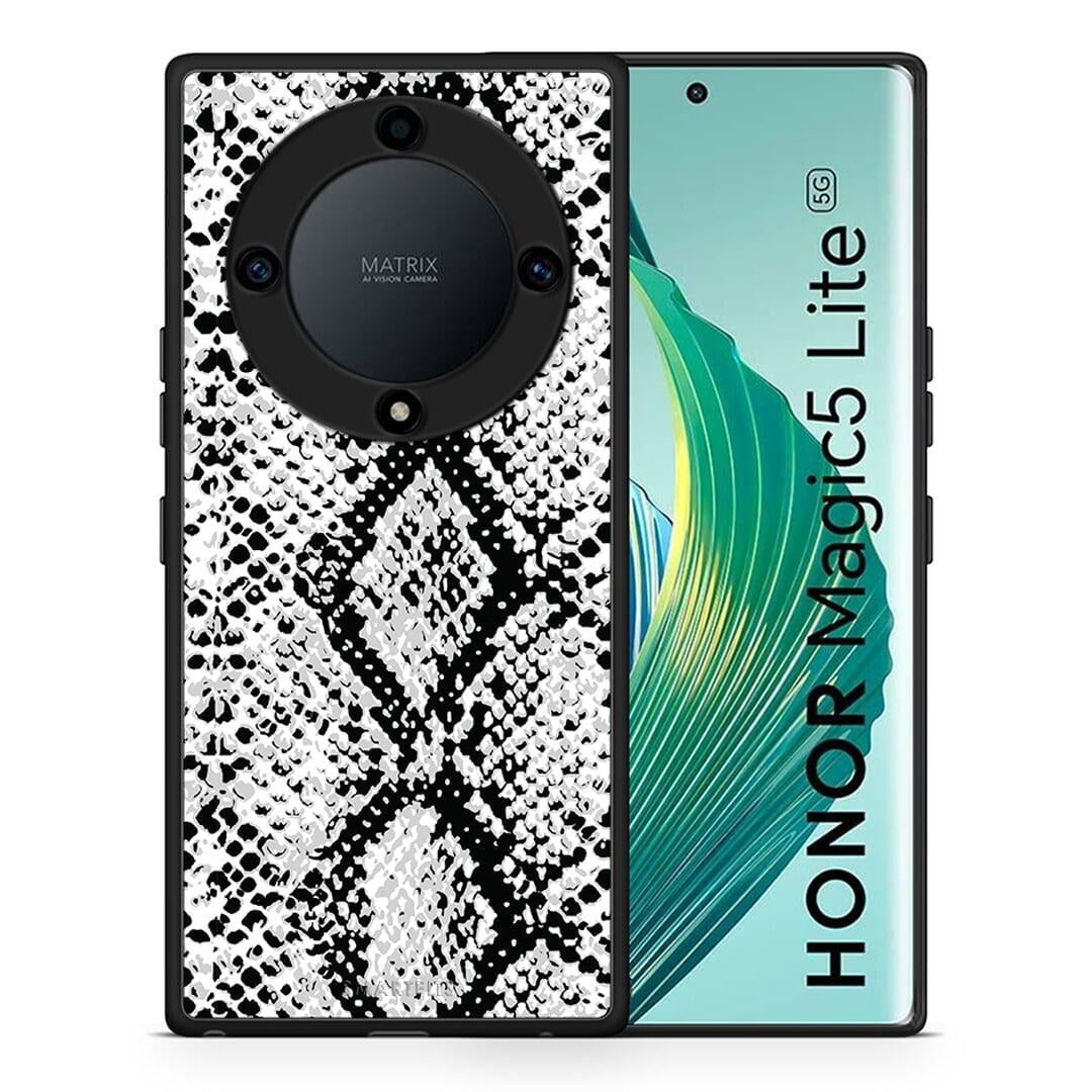 Θήκη Honor Magic5 Lite 5G / X9a Animal White Snake από τη Smartfits με σχέδιο στο πίσω μέρος και μαύρο περίβλημα | Honor Magic5 Lite 5G / X9a Animal White Snake Case with Colorful Back and Black Bezels