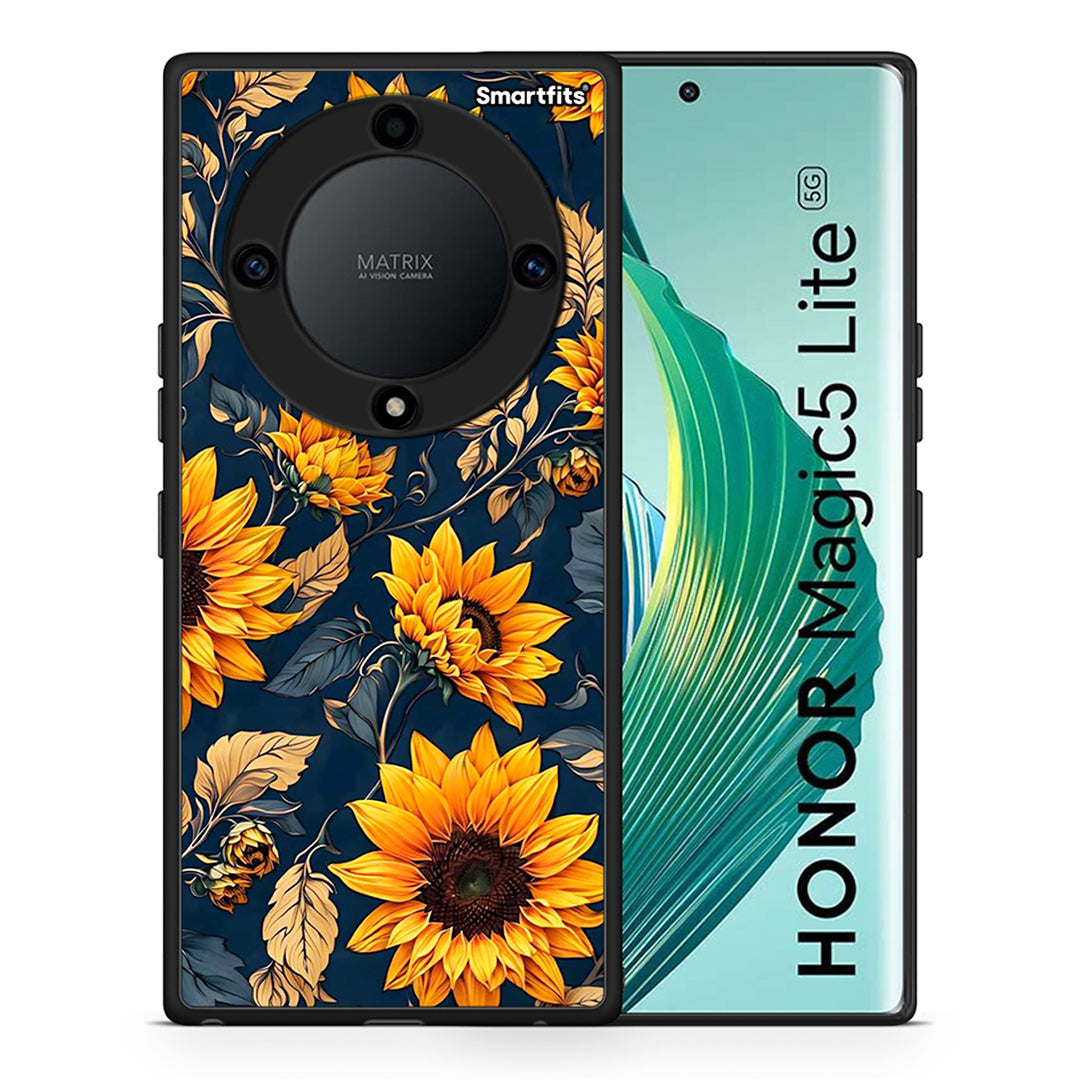 Θήκη Honor Magic5 Lite 5G / X9a Autumn Sunflowers από τη Smartfits με σχέδιο στο πίσω μέρος και μαύρο περίβλημα | Honor Magic5 Lite 5G / X9a Autumn Sunflowers Case with Colorful Back and Black Bezels