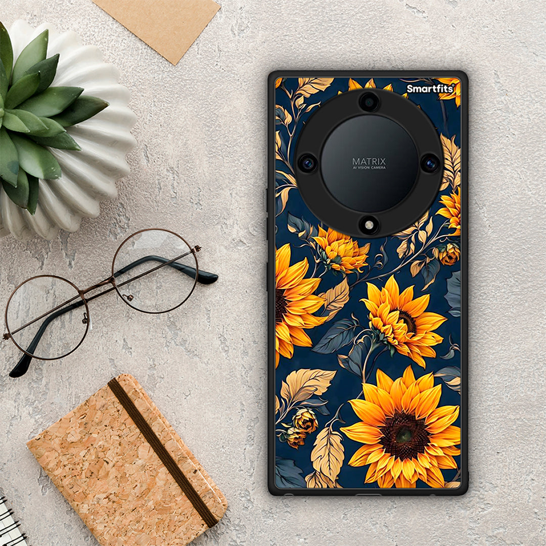 Θήκη Honor Magic5 Lite 5G / X9a Autumn Sunflowers από τη Smartfits με σχέδιο στο πίσω μέρος και μαύρο περίβλημα | Honor Magic5 Lite 5G / X9a Autumn Sunflowers Case with Colorful Back and Black Bezels
