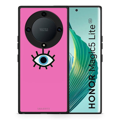 Θήκη Honor Magic5 Lite 5G / X9a Blue Eye Pink από τη Smartfits με σχέδιο στο πίσω μέρος και μαύρο περίβλημα | Honor Magic5 Lite 5G / X9a Blue Eye Pink Case with Colorful Back and Black Bezels