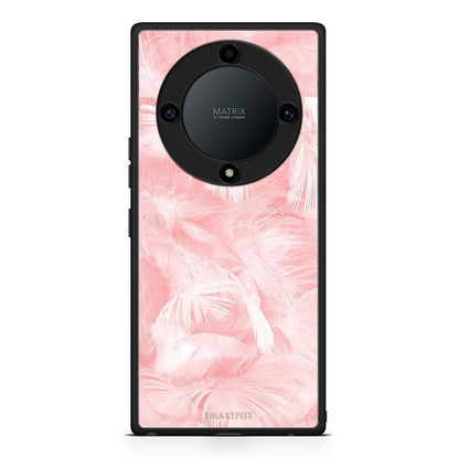 Θήκη Honor Magic5 Lite 5G / X9a Boho Pink Feather από τη Smartfits με σχέδιο στο πίσω μέρος και μαύρο περίβλημα | Honor Magic5 Lite 5G / X9a Boho Pink Feather Case with Colorful Back and Black Bezels