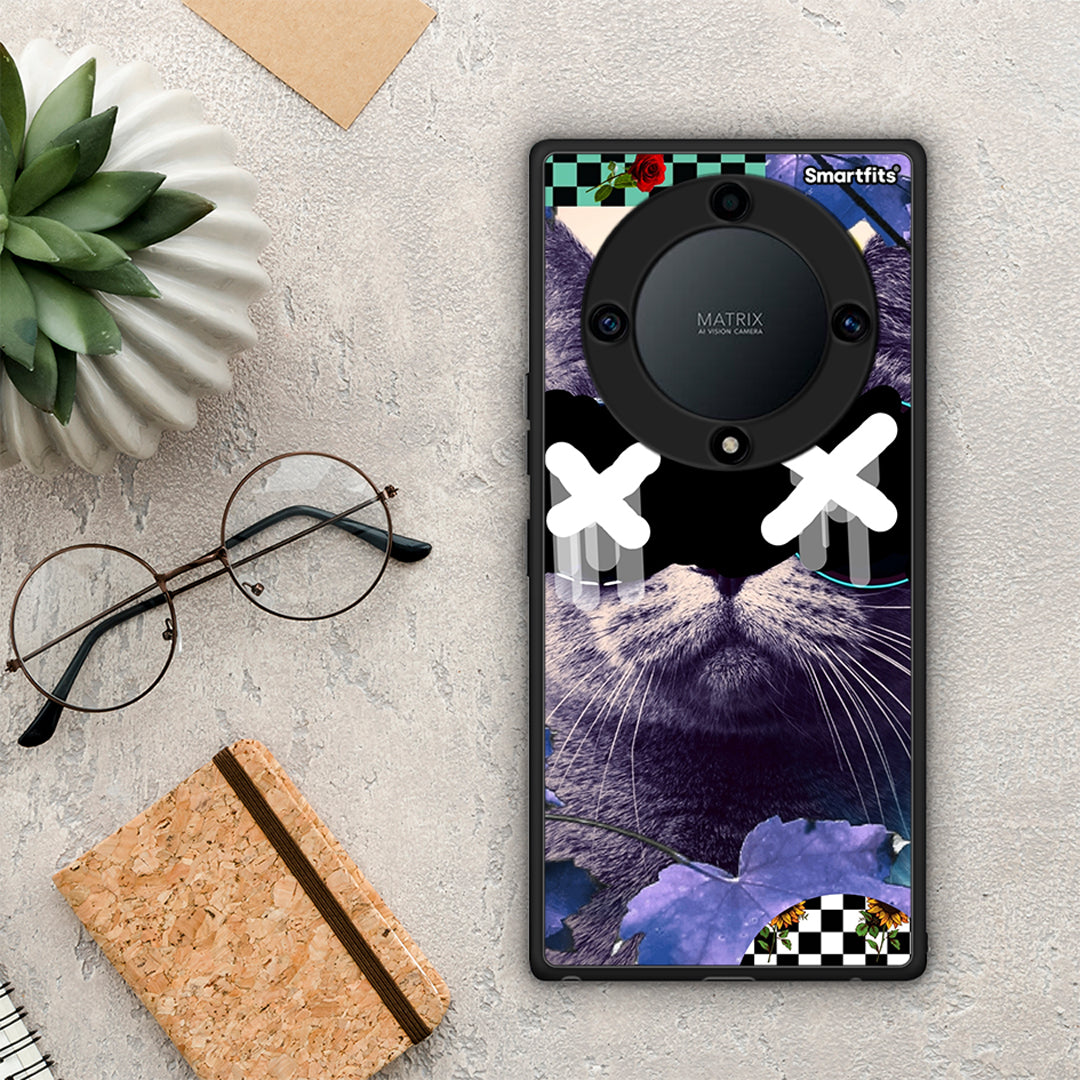 Θήκη Honor Magic5 Lite 5G / X9a Cat Collage από τη Smartfits με σχέδιο στο πίσω μέρος και μαύρο περίβλημα | Honor Magic5 Lite 5G / X9a Cat Collage Case with Colorful Back and Black Bezels