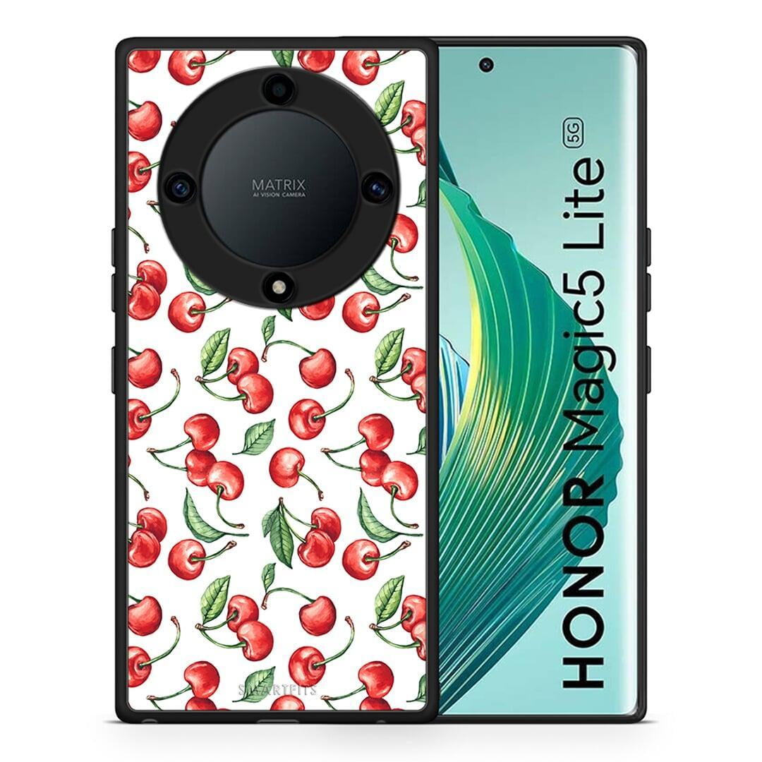Θήκη Honor Magic5 Lite 5G / X9a Cherry Summer από τη Smartfits με σχέδιο στο πίσω μέρος και μαύρο περίβλημα | Honor Magic5 Lite 5G / X9a Cherry Summer Case with Colorful Back and Black Bezels