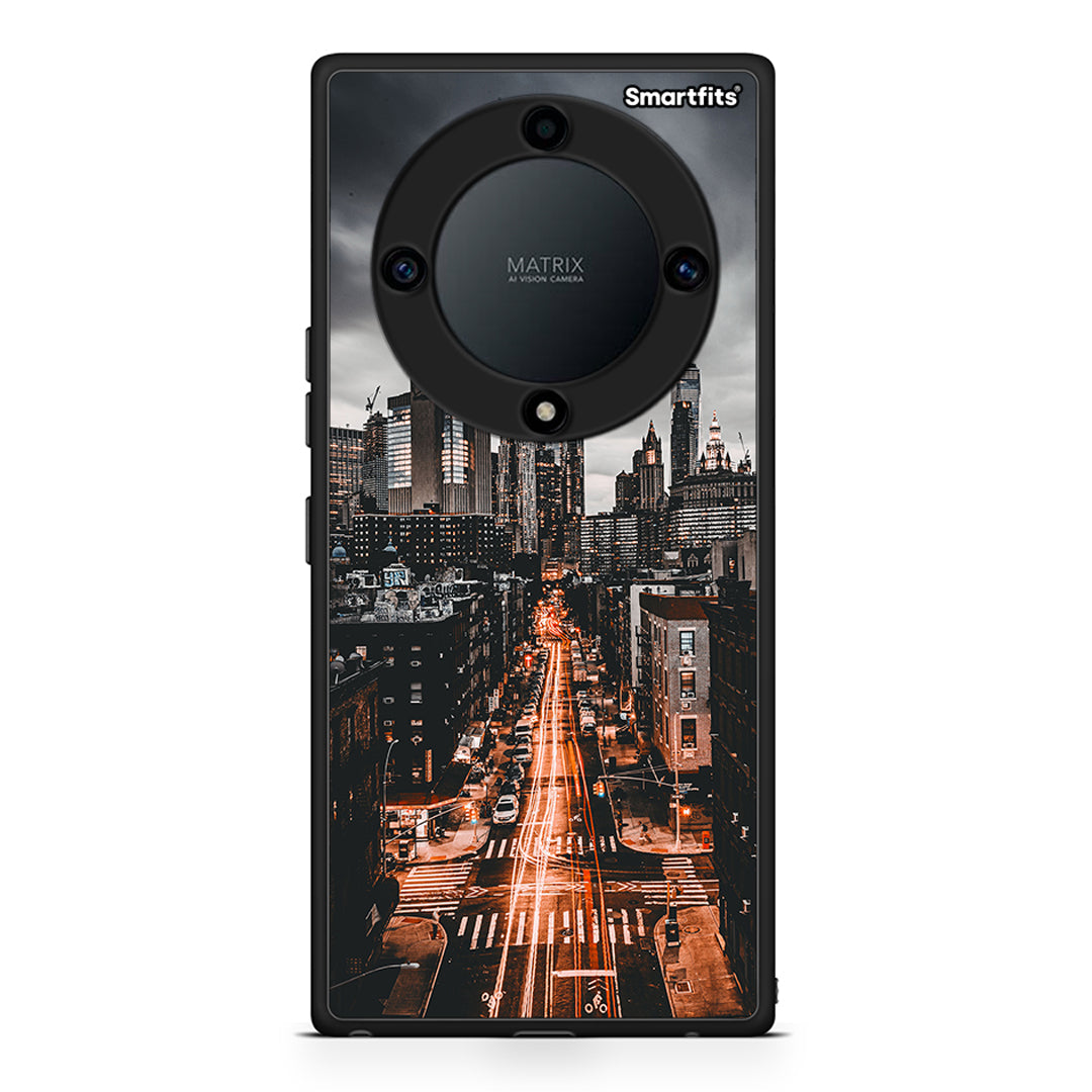 Θήκη Honor Magic5 Lite 5G / X9a City Lights από τη Smartfits με σχέδιο στο πίσω μέρος και μαύρο περίβλημα | Honor Magic5 Lite 5G / X9a City Lights Case with Colorful Back and Black Bezels
