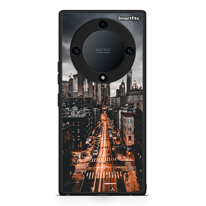 Θήκη Honor Magic5 Lite 5G / X9a City Lights από τη Smartfits με σχέδιο στο πίσω μέρος και μαύρο περίβλημα | Honor Magic5 Lite 5G / X9a City Lights Case with Colorful Back and Black Bezels