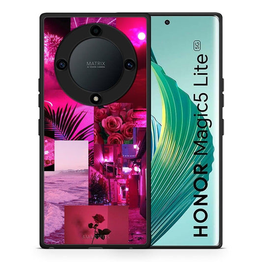 Θήκη Honor Magic5 Lite 5G / X9a Collage Red Roses από τη Smartfits με σχέδιο στο πίσω μέρος και μαύρο περίβλημα | Honor Magic5 Lite 5G / X9a Collage Red Roses Case with Colorful Back and Black Bezels