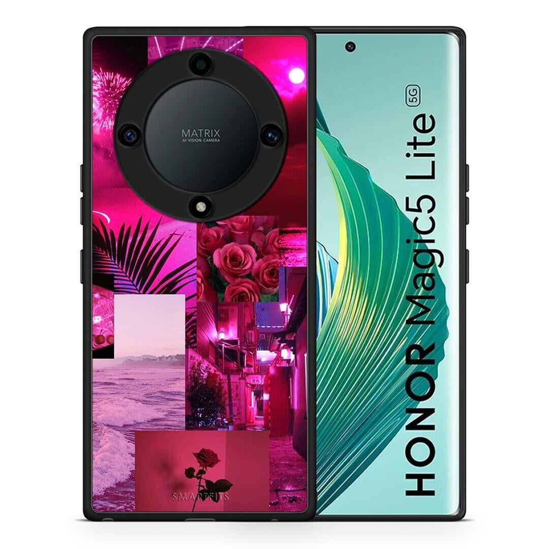 Θήκη Honor Magic5 Lite 5G / X9a Collage Red Roses από τη Smartfits με σχέδιο στο πίσω μέρος και μαύρο περίβλημα | Honor Magic5 Lite 5G / X9a Collage Red Roses Case with Colorful Back and Black Bezels