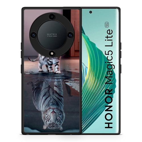 Θήκη Honor Magic5 Lite 5G / X9a Cute Tiger από τη Smartfits με σχέδιο στο πίσω μέρος και μαύρο περίβλημα | Honor Magic5 Lite 5G / X9a Cute Tiger Case with Colorful Back and Black Bezels