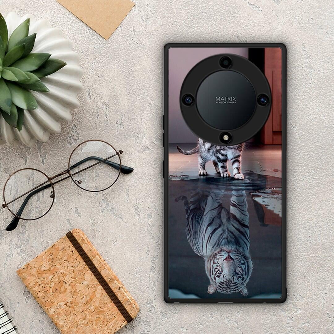 Θήκη Honor Magic5 Lite 5G / X9a Cute Tiger από τη Smartfits με σχέδιο στο πίσω μέρος και μαύρο περίβλημα | Honor Magic5 Lite 5G / X9a Cute Tiger Case with Colorful Back and Black Bezels