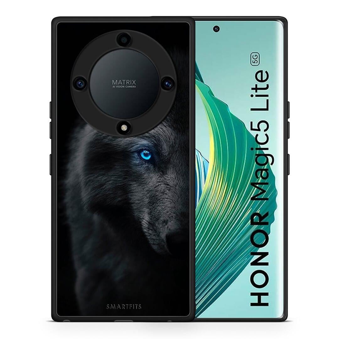 Θήκη Honor Magic5 Lite 5G / X9a Dark Wolf από τη Smartfits με σχέδιο στο πίσω μέρος και μαύρο περίβλημα | Honor Magic5 Lite 5G / X9a Dark Wolf Case with Colorful Back and Black Bezels