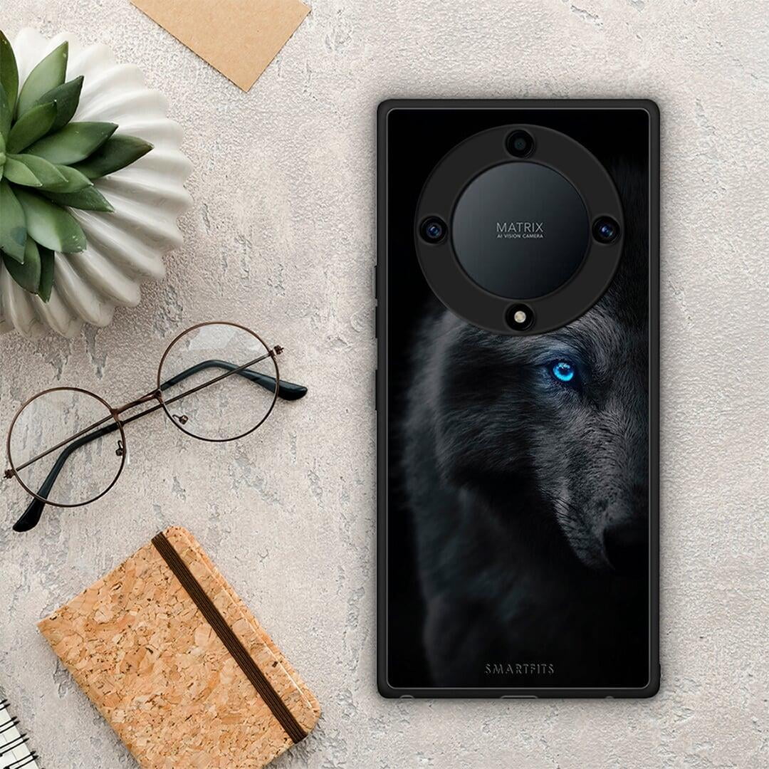 Θήκη Honor Magic5 Lite 5G / X9a Dark Wolf από τη Smartfits με σχέδιο στο πίσω μέρος και μαύρο περίβλημα | Honor Magic5 Lite 5G / X9a Dark Wolf Case with Colorful Back and Black Bezels