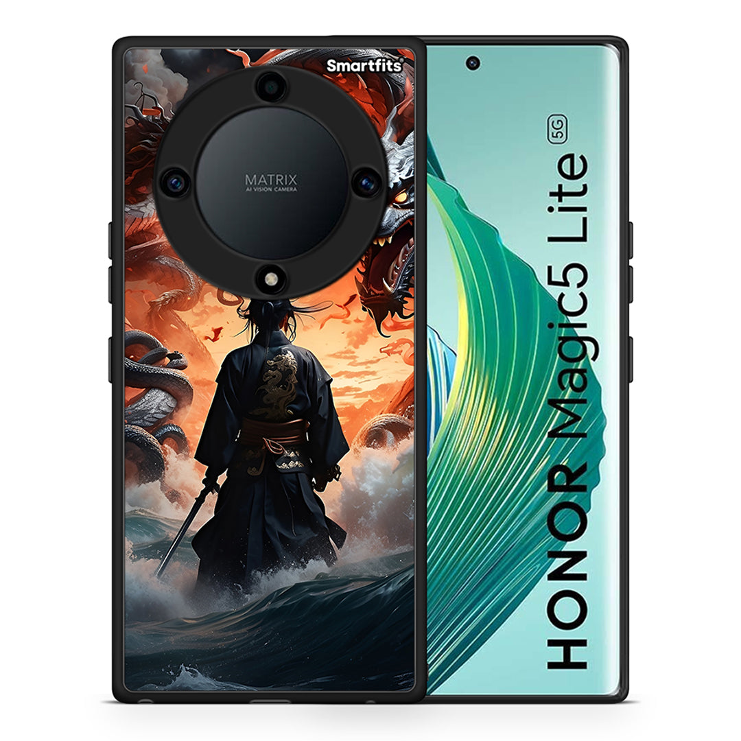 Θήκη Honor Magic5 Lite 5G / X9a Dragons Fight από τη Smartfits με σχέδιο στο πίσω μέρος και μαύρο περίβλημα | Honor Magic5 Lite 5G / X9a Dragons Fight Case with Colorful Back and Black Bezels
