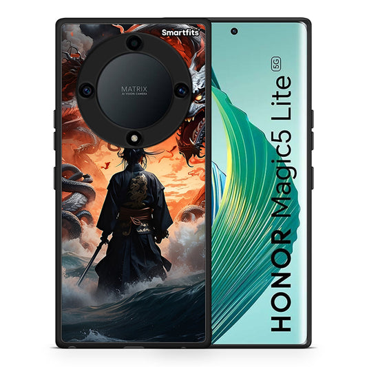 Θήκη Honor Magic5 Lite 5G / X9a Dragons Fight από τη Smartfits με σχέδιο στο πίσω μέρος και μαύρο περίβλημα | Honor Magic5 Lite 5G / X9a Dragons Fight Case with Colorful Back and Black Bezels