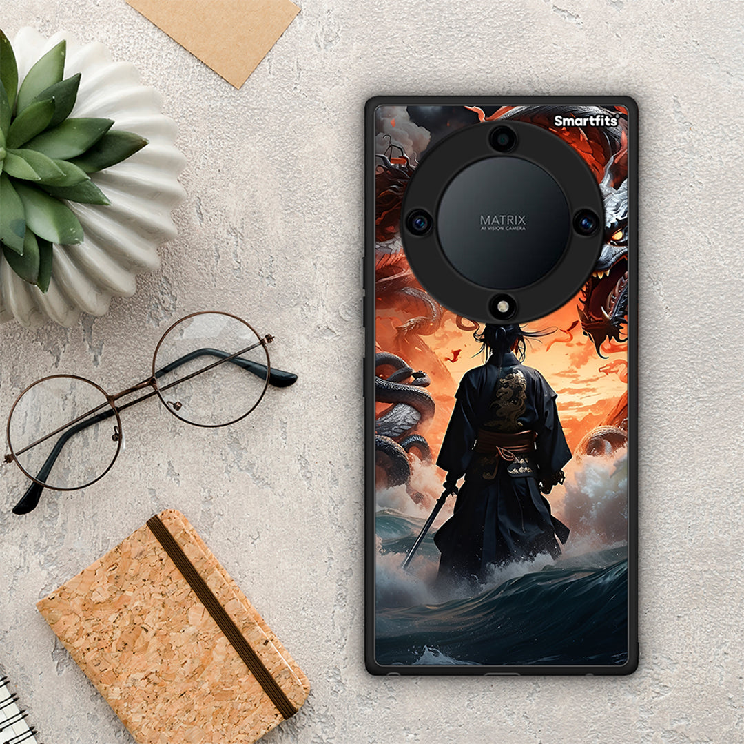 Θήκη Honor Magic5 Lite 5G / X9a Dragons Fight από τη Smartfits με σχέδιο στο πίσω μέρος και μαύρο περίβλημα | Honor Magic5 Lite 5G / X9a Dragons Fight Case with Colorful Back and Black Bezels