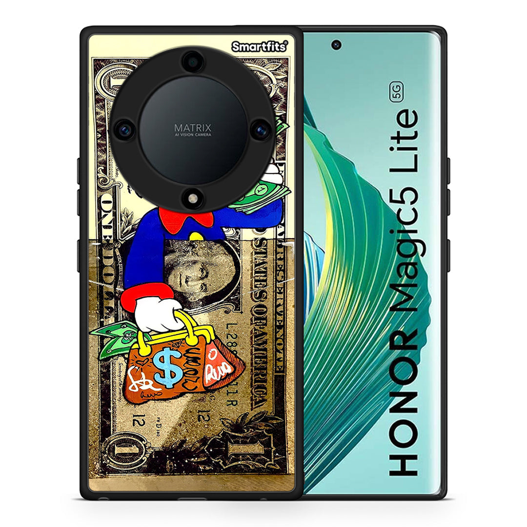 Θήκη Honor Magic5 Lite 5G / X9a Duck Money από τη Smartfits με σχέδιο στο πίσω μέρος και μαύρο περίβλημα | Honor Magic5 Lite 5G / X9a Duck Money Case with Colorful Back and Black Bezels