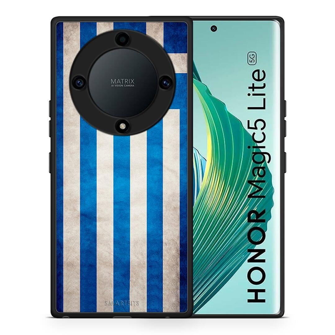 Θήκη Honor Magic5 Lite 5G / X9a Flag Greek από τη Smartfits με σχέδιο στο πίσω μέρος και μαύρο περίβλημα | Honor Magic5 Lite 5G / X9a Flag Greek Case with Colorful Back and Black Bezels