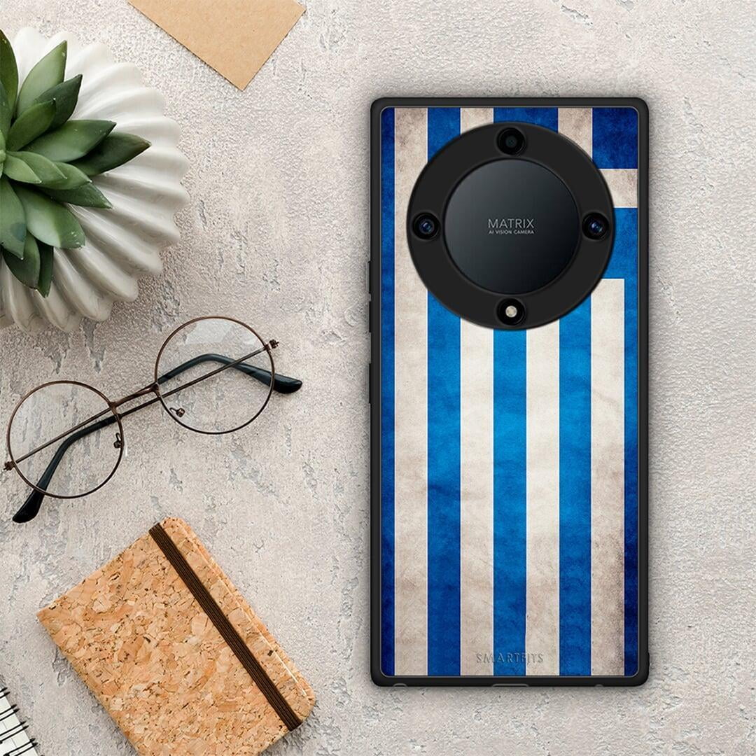 Θήκη Honor Magic5 Lite 5G / X9a Flag Greek από τη Smartfits με σχέδιο στο πίσω μέρος και μαύρο περίβλημα | Honor Magic5 Lite 5G / X9a Flag Greek Case with Colorful Back and Black Bezels