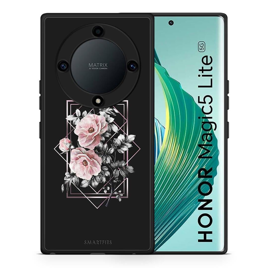 Θήκη Honor Magic5 Lite 5G / X9a Flower Frame από τη Smartfits με σχέδιο στο πίσω μέρος και μαύρο περίβλημα | Honor Magic5 Lite 5G / X9a Flower Frame Case with Colorful Back and Black Bezels