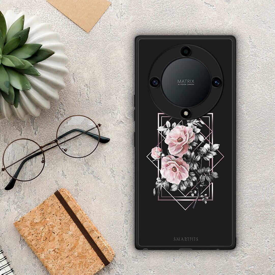 Θήκη Honor Magic5 Lite 5G / X9a Flower Frame από τη Smartfits με σχέδιο στο πίσω μέρος και μαύρο περίβλημα | Honor Magic5 Lite 5G / X9a Flower Frame Case with Colorful Back and Black Bezels