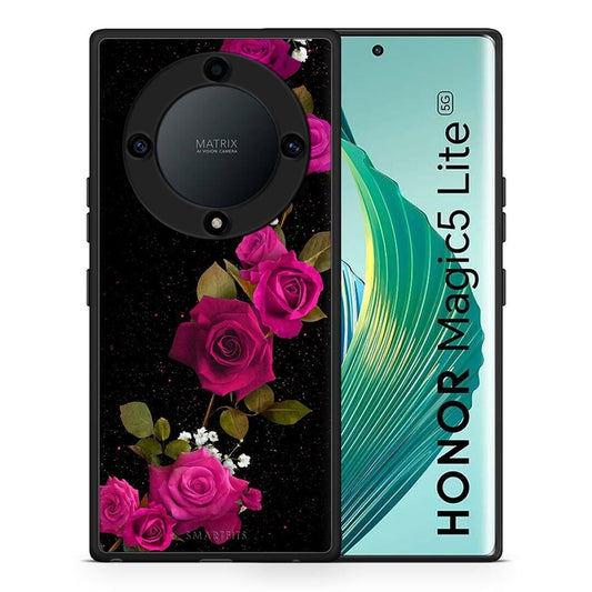 Θήκη Honor Magic5 Lite 5G / X9a Flower Red Roses από τη Smartfits με σχέδιο στο πίσω μέρος και μαύρο περίβλημα | Honor Magic5 Lite 5G / X9a Flower Red Roses Case with Colorful Back and Black Bezels