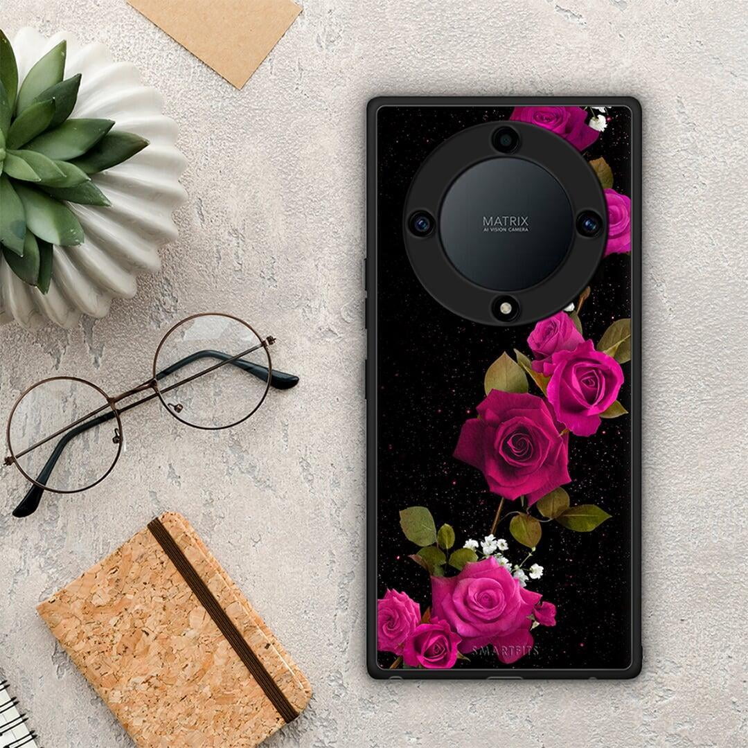 Θήκη Honor Magic5 Lite 5G / X9a Flower Red Roses από τη Smartfits με σχέδιο στο πίσω μέρος και μαύρο περίβλημα | Honor Magic5 Lite 5G / X9a Flower Red Roses Case with Colorful Back and Black Bezels