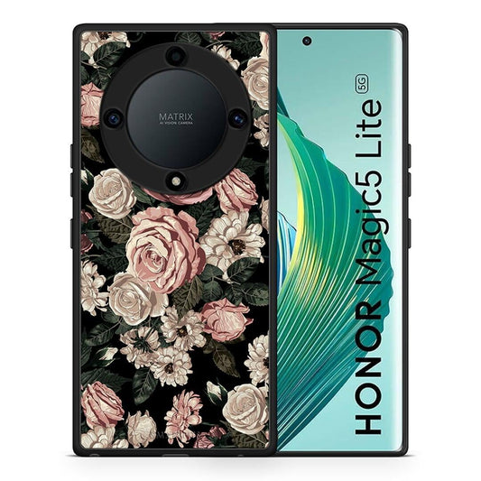 Θήκη Honor Magic5 Lite 5G / X9a Flower Wild Roses από τη Smartfits με σχέδιο στο πίσω μέρος και μαύρο περίβλημα | Honor Magic5 Lite 5G / X9a Flower Wild Roses Case with Colorful Back and Black Bezels